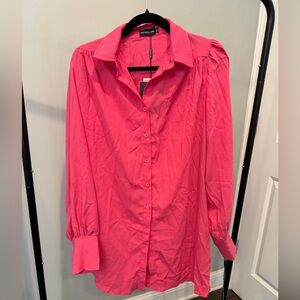 PrettyLittleThing Vibrant Pink Button-Down Dress NWT